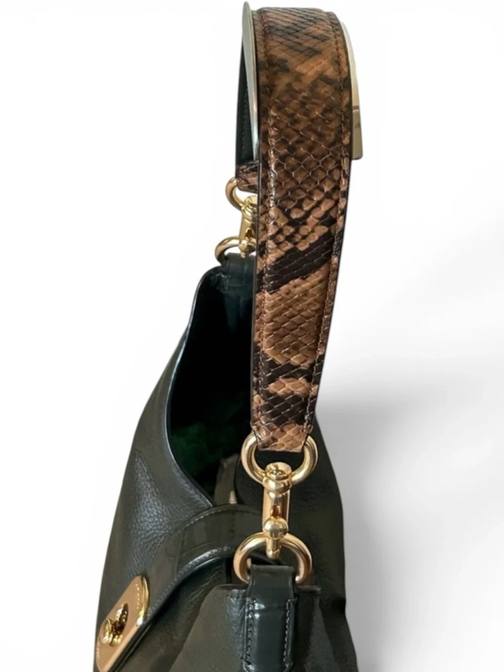 COACH Amber Pebble and Exotic Leather Hobo Shoulder Bag in Ivy